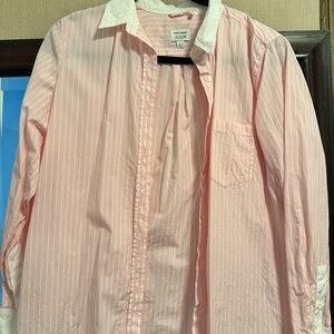 J. Crew Men’s Light Pink Pinstripe Button-Down Shirt with White Collar